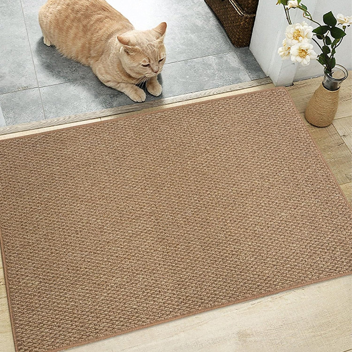 Kitchen Mat Set - 3 Pcs Faux Jute Laundry Room Rugs Kitchen Sink Mat, Farmhouse Entrance Doormat, Washable Area Rug for Bedroom Entryway Hallway Mudroom Decor, Indoor/Outdoor, Coffee