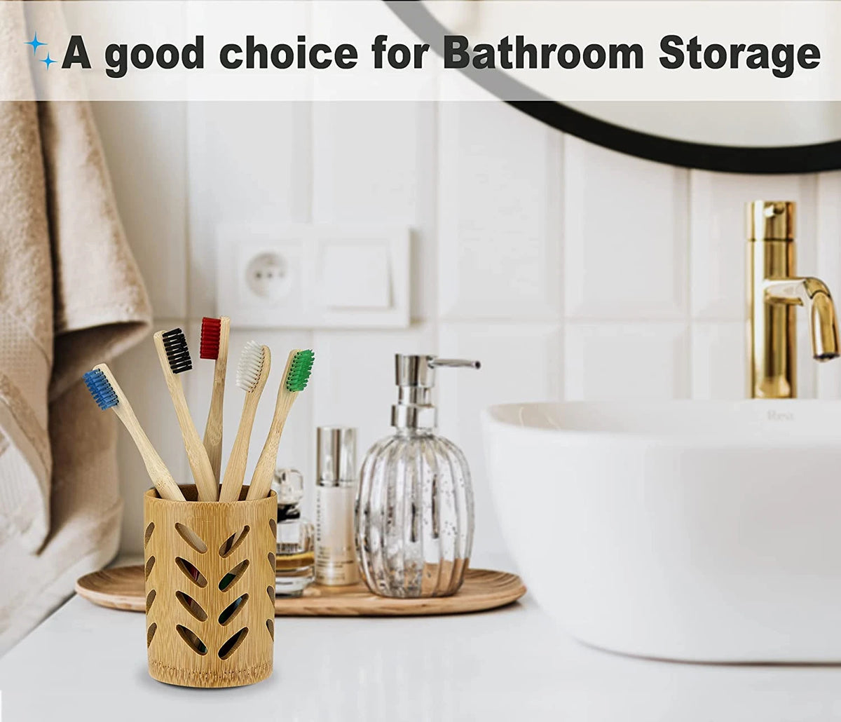 Bamboo Toothbrush Holder for Bathroom Toothbrush Cup with Drainage Quick Drying Bathroom Cup Air Circulation Toothpaste Holder