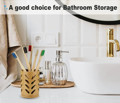 Bamboo Toothbrush Holder for Bathroom Toothbrush Cup with Drainage Quick Drying Bathroom Cup Air Circulation Toothpaste Holder