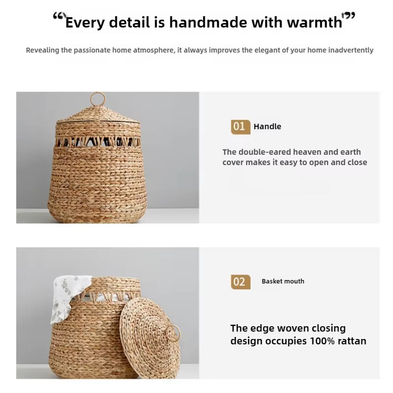 Nordic Gourd Grass Storage Basket Handwoven Toy Basket Bathroom Lidded Laundry Basket Kids Room Storage Box