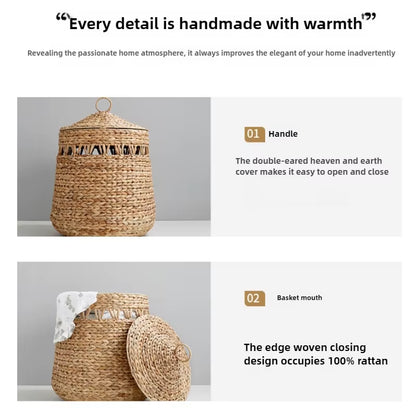 Nordic Gourd Grass Storage Basket Handwoven Toy Basket Bathroom Lidded Laundry Basket Kids Room Storage Box