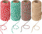 4 Rolls Natural Jute Twine, Red, Green & White - 70M/Roll