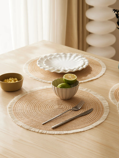 4Pcs/Set Hot Selling Fringe Eco-Friendly Household Non-Slip Morden Style Table Woven Placemats Polyester round Mat