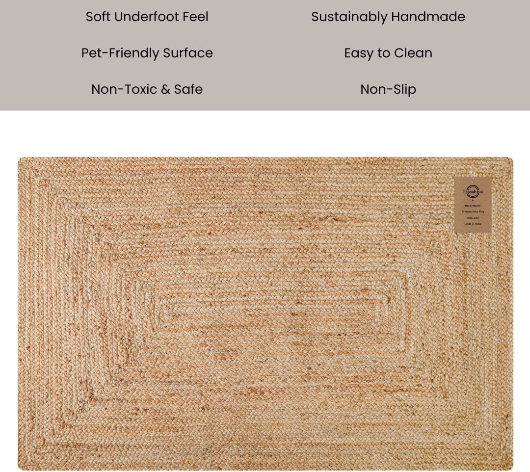 Braided Jute Area Rug, Natural, 4X6 Ft