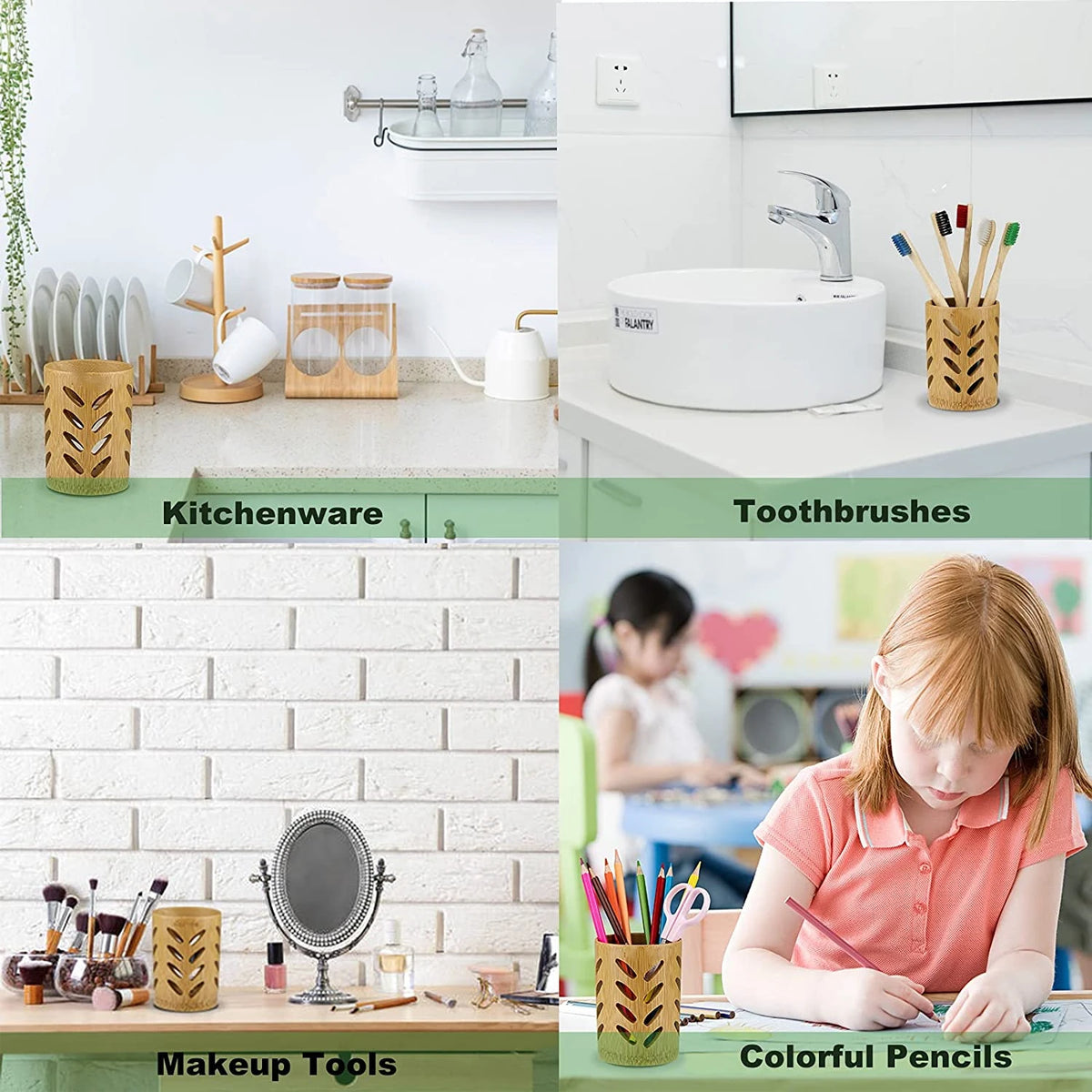 Bamboo Toothbrush Holder for Bathroom Toothbrush Cup with Drainage Quick Drying Bathroom Cup Air Circulation Toothpaste Holder