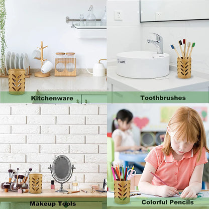 Bamboo Toothbrush Holder for Bathroom Toothbrush Cup with Drainage Quick Drying Bathroom Cup Air Circulation Toothpaste Holder
