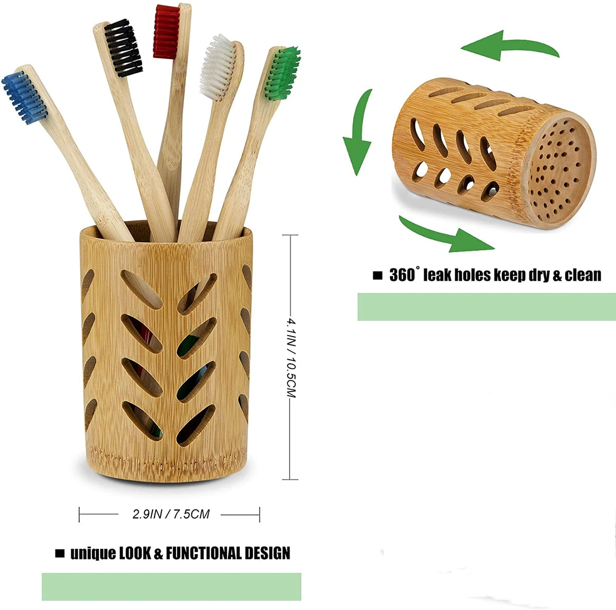 Bamboo Toothbrush Holder for Bathroom Toothbrush Cup with Drainage Quick Drying Bathroom Cup Air Circulation Toothpaste Holder