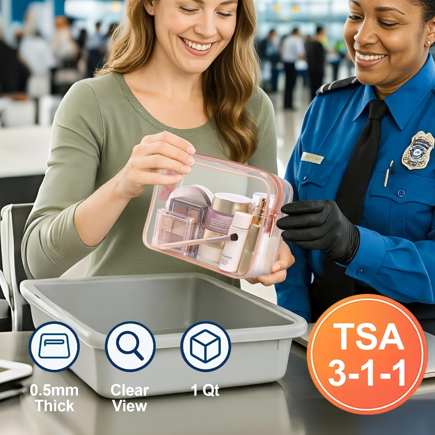 TSA Approved Toiletry Bag, 3 Pack Clear Makeup Bag, Travel Makeup Cosmetic Pouch for Women, Carry on Airport Airline Compliant Bag, White (For Age 12 or Above)