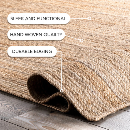 Rigo Hand Woven Farmhouse Jute Area Rug, 7' 6" X 9' 6", Natural
