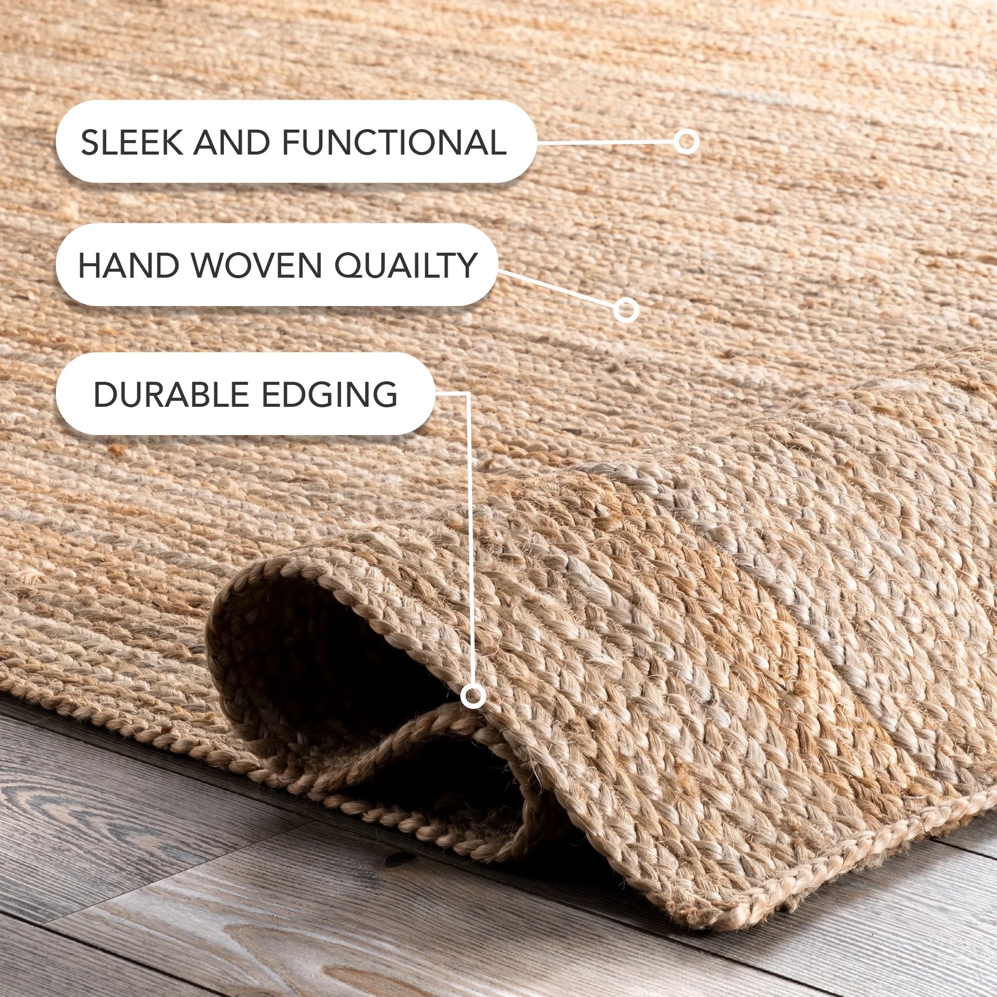 Rigo Hand Woven Farmhouse Jute Area Rug, Oval 6' X 9', Natural