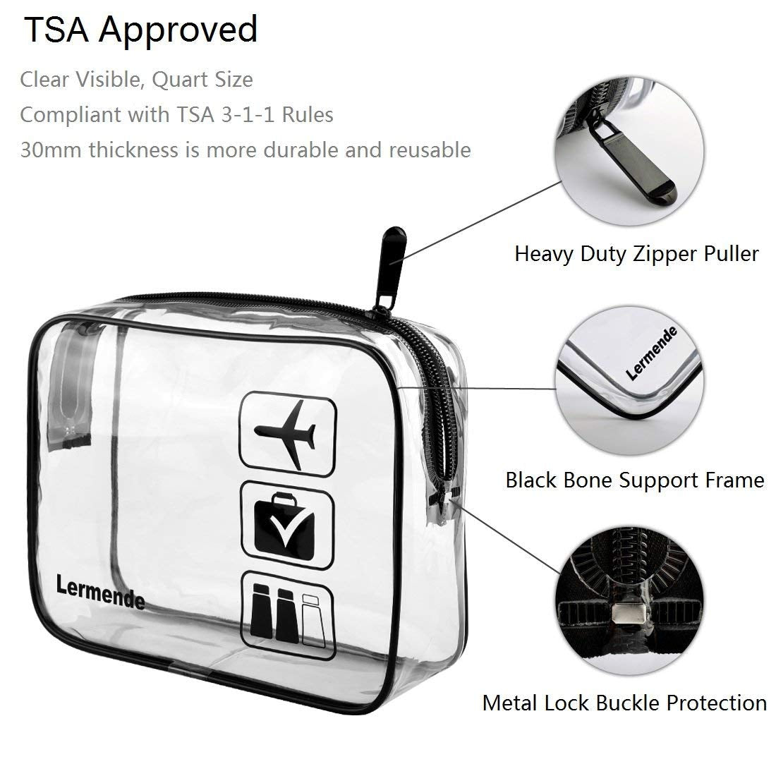 2Pcs Clear Toiletry Bag TSA Approved Travel Bag,Carry on for Travel,Airport Airline Accessories Compliant Bag,Quart Sized Makeup Cosmetic Bag Women Men (Black, 2 Pack)