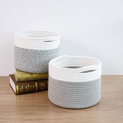 Small Storage Basket - Cute Cotton Rope Basket - Closet Storage Bins - Cute Basket for Remote - Storage Organizer for Toy Storage Bin- 9.4" X 9.4" X 7.1"