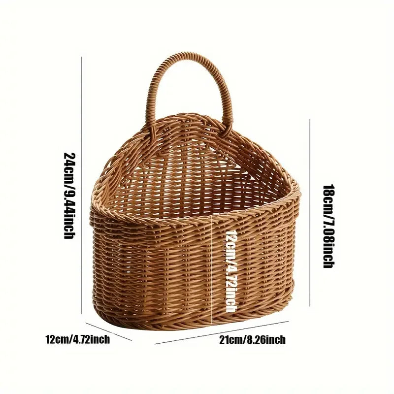 Wall Mounted Vegetable and Fruit Basket, Simulated Rattan Hanging Basket, Plastic Wall-Mounted Hanging Basket, Home Decoration