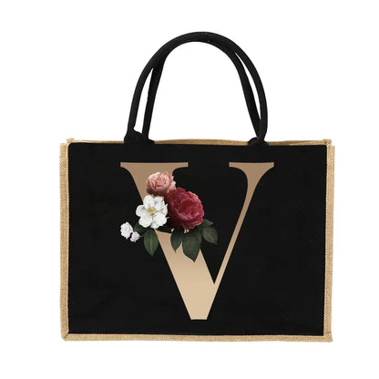 Jute Handbag Shoulder Bag Gold Letters Sacks Jute Imitation Bags Women Shopping Pouch Designer Laminated Bags Dark
