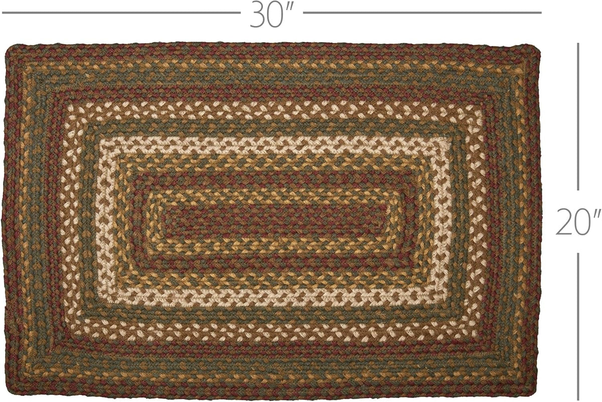 Tea Cabin Rustic Jute Green Striped Accent Rug Rectangle W/Floor Pad 20"X30"