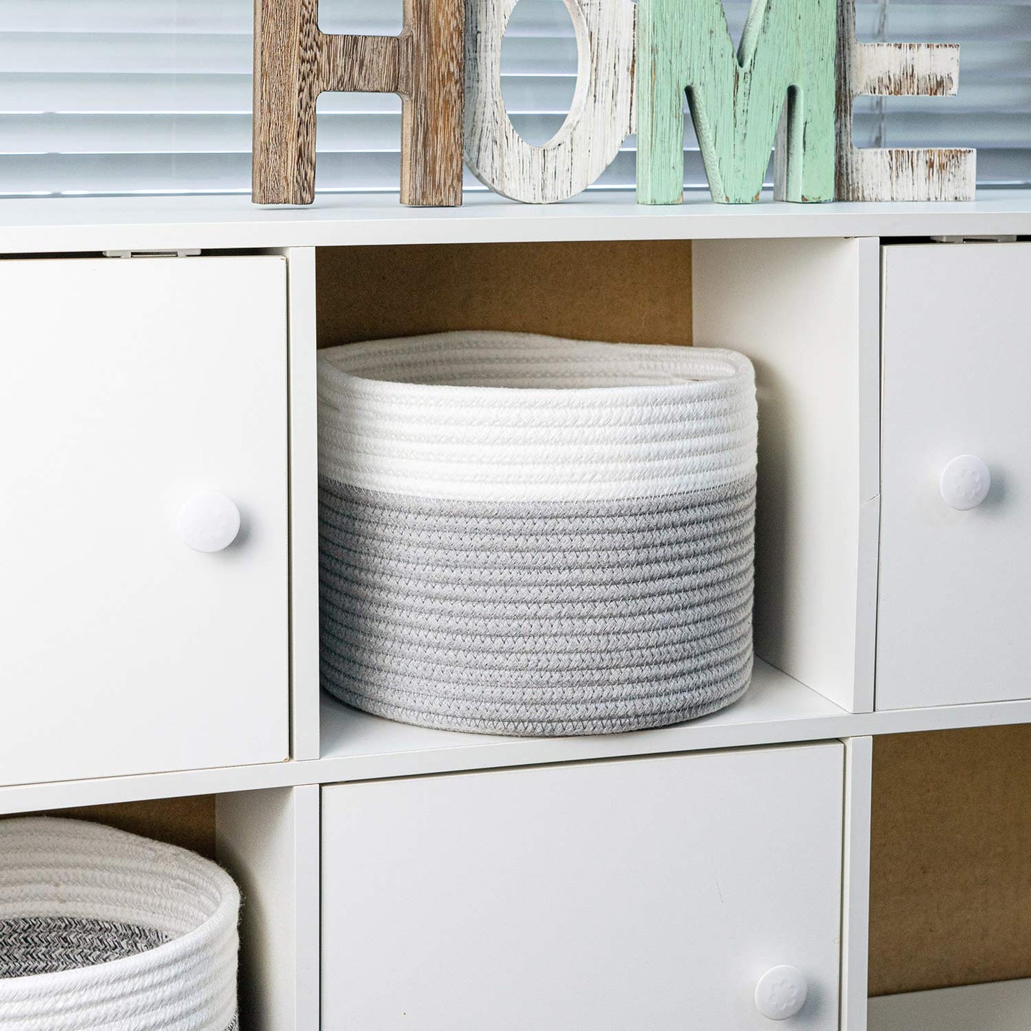 Small Storage Basket - Cute Cotton Rope Basket - Closet Storage Bins - Cute Basket for Remote - Storage Organizer for Toy Storage Bin- 9.4" X 9.4" X 7.1"