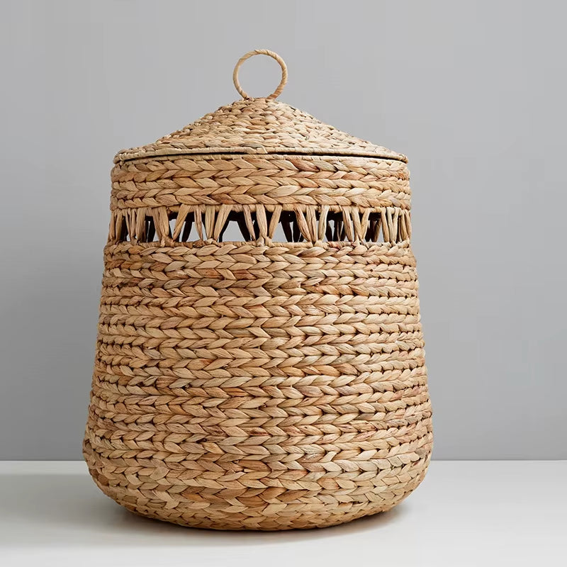 Nordic Gourd Grass Storage Basket Handwoven Toy Basket Bathroom Lidded Laundry Basket Kids Room Storage Box