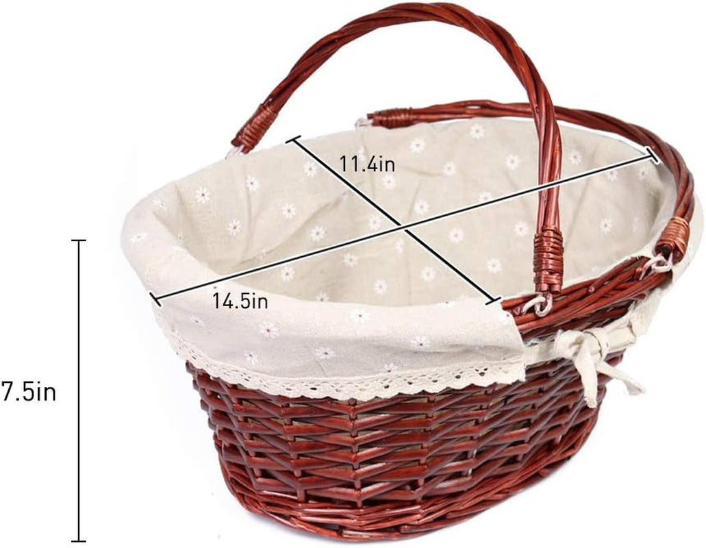 Wicker Gift Baskets Empty Oval Willow Woven Picnic Basket Easter Candy Basket Wine Basket with Handle Egg Gathering Wedding Basket (Brown)