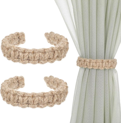 Jute Curtain Tiebacks Braided Natural Rope Holdbacks Adjustable Window Decor Woven Boho Style Coastal Home Accent