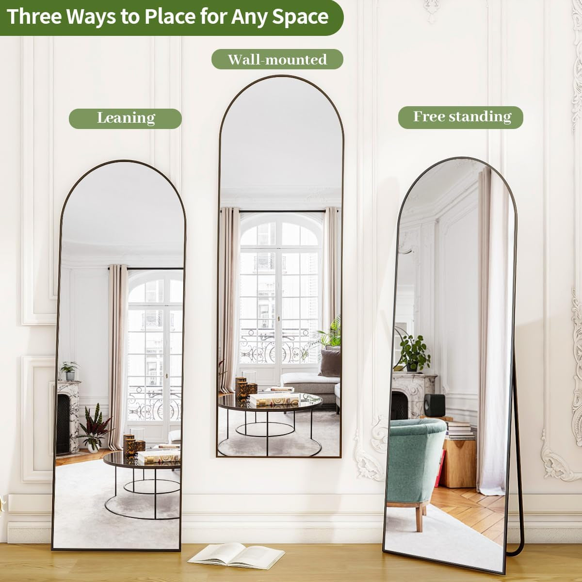 Arch Mirror Full Length, 59"X16" Wall Mirrors, Full Body Floor Mirror Aluminum Alloy Frame, Suitable for Bedroom, Dressing Room, Black