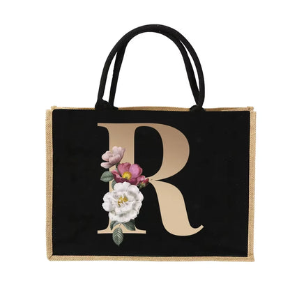 Jute Handbag Shoulder Bag Gold Letters Sacks Jute Imitation Bags Women Shopping Pouch Designer Laminated Bags Dark