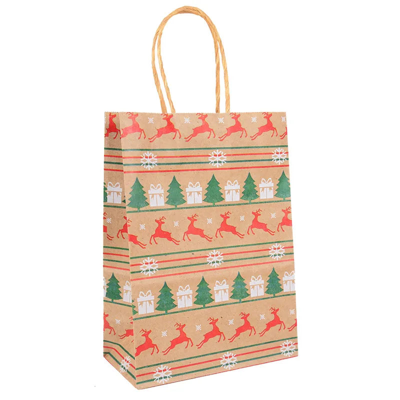 5Pcs Kraft Paper Gift Bags Merry Christmas Candy Cookie Packaging Bag Boxes Natal Kids Favors 2025 New Year Party Decoration
