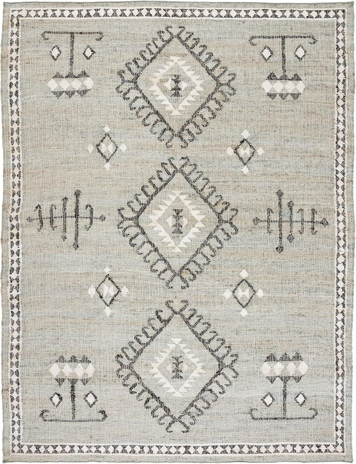 SAFAVIEH Area Rug 8X10 - Kilim Collection - Large - Blue & Black, Flat Weave Jute Design, Ideal for Living Room, Bedroom, Office, Dining Space (KLM762M)