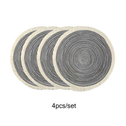 4Pcs/Set Hot Selling Fringe Eco-Friendly Household Non-Slip Morden Style Table Woven Placemats Polyester round Mat