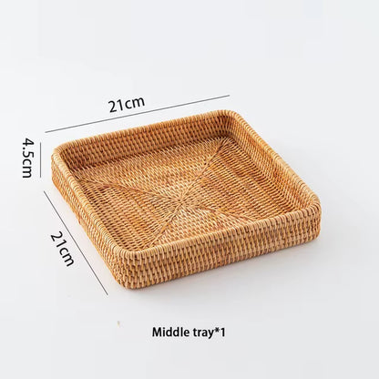 Hand-Woven Storage Basket Rattan Storage Tray Wicker Basket Bread Fruit Food Breakfast Picnic Basket Kitchen Storage Basket