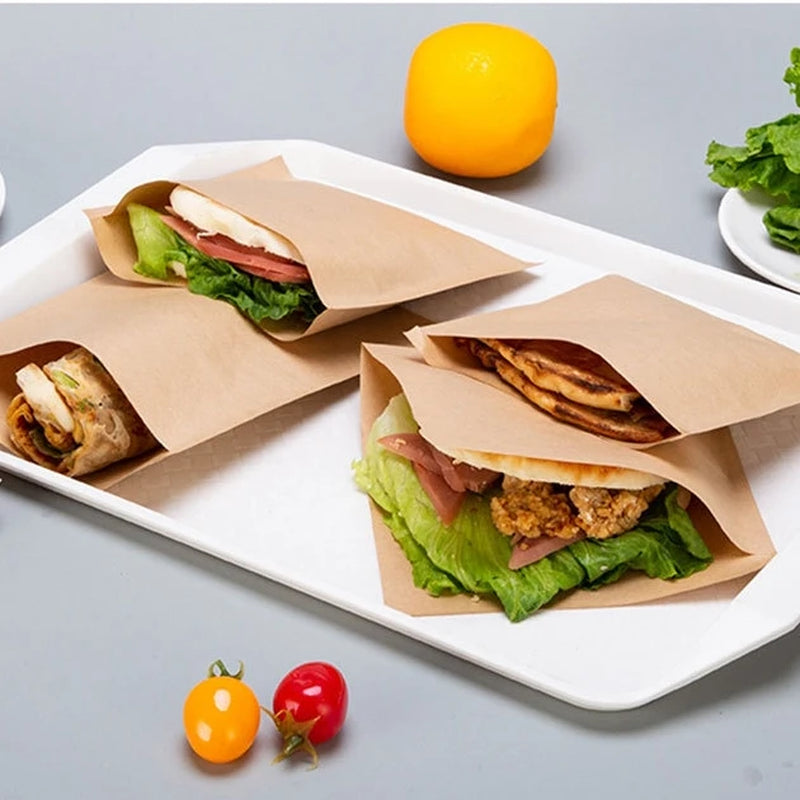 100PCS Disposable Kraft Paper Bag Oil Proof Paper Bag Food Packaging Bags Packaging Parchment Paper Baking Paper Air Fryer