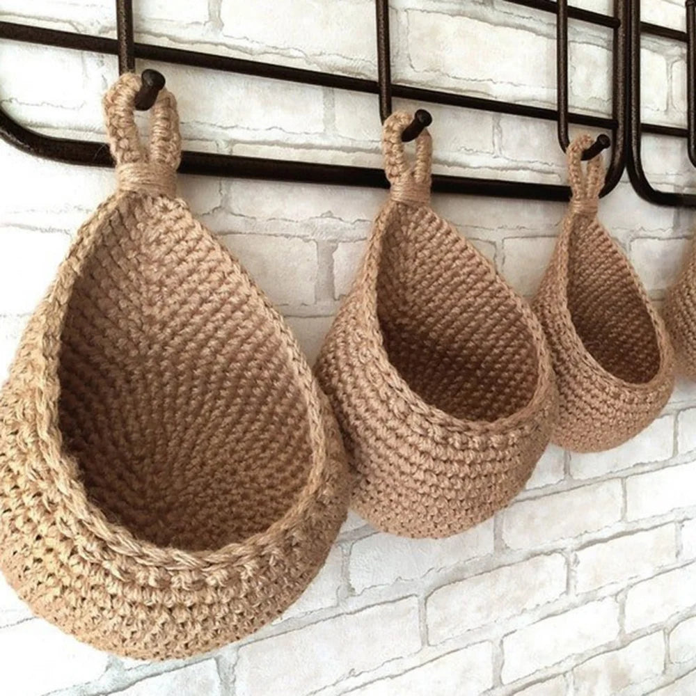 Handwoven Hanging Wall Vegetable Fruit Basket Organizer Container Decor for Kitchen Garden Mount Wall Plant Flower Onion Storage