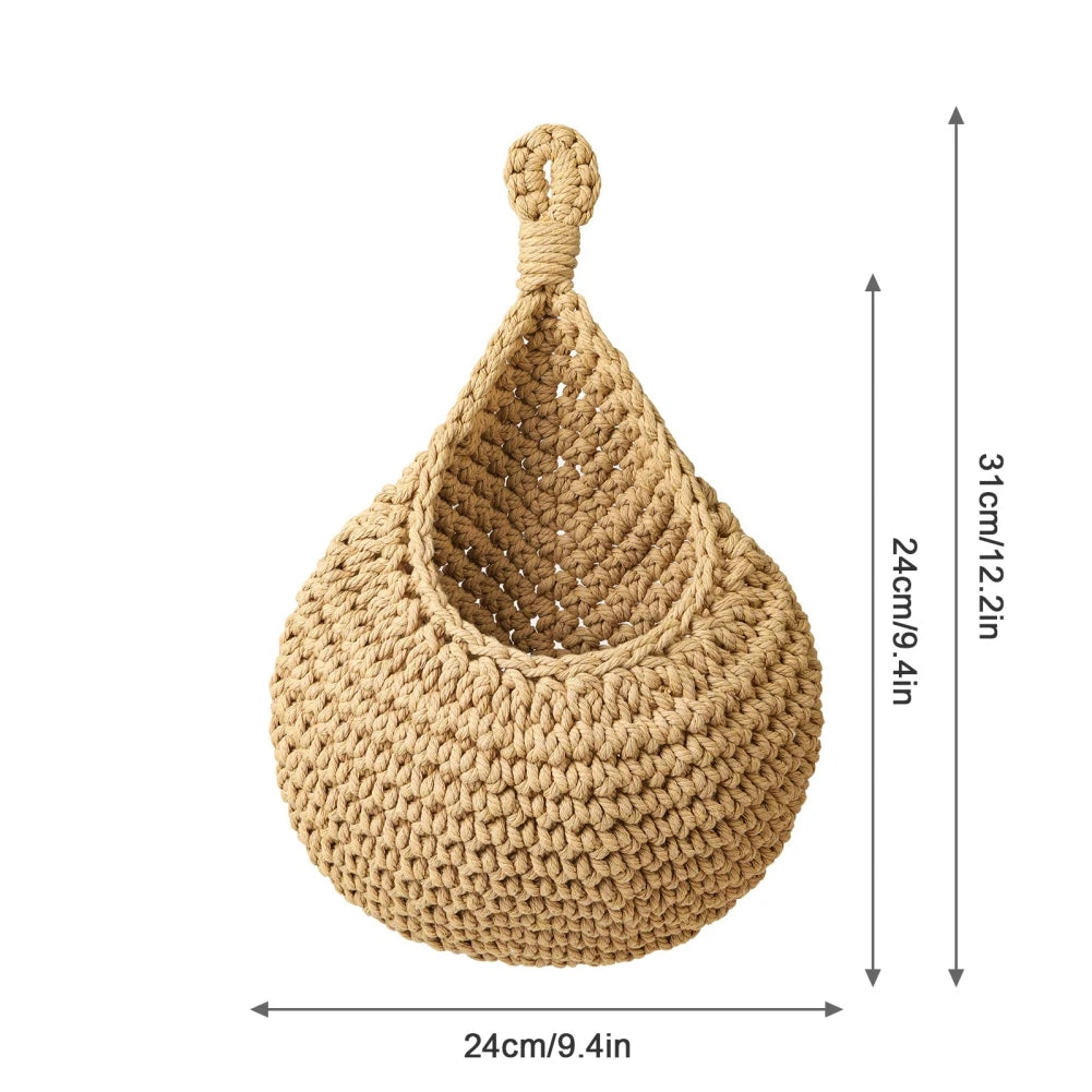 Handwoven Hanging Wall Vegetable Fruit Basket Organizer Container Decor for Kitchen Garden Mount Wall Plant Flower Onion Storage