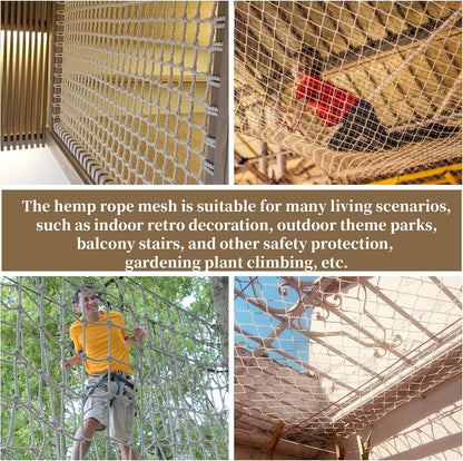 Jute Hemp Rope Net (3Ftx6Ft), Heavy Duty Natural Climbing Safety Rope Netting Balcony Stairs Fence Garden Playground Protection Net Indoor & Outdoor Decor Rope Net