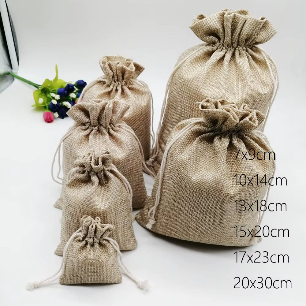 6Pcs/Lot Jute Bags Gift Drawstring Pouch Gift Box Packaging Bags for Gift Linen Bags Jewelry Display Wedding Sack Burlap Bag Diy
