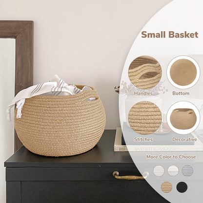Goodpick Wicker Storage Basket for Living Room, Small round Woven Basket for Toy