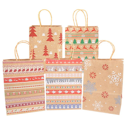 5Pcs Kraft Paper Gift Bags Merry Christmas Candy Cookie Packaging Bag Boxes Natal Kids Favors 2025 New Year Party Decoration