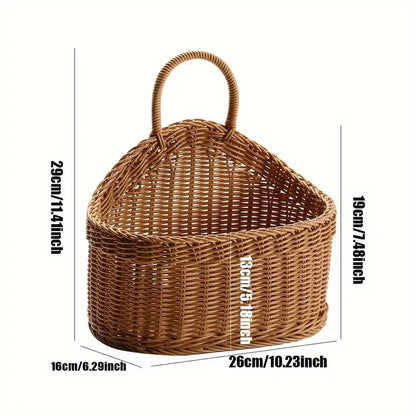 Wall Mounted Vegetable and Fruit Basket, Simulated Rattan Hanging Basket, Plastic Wall-Mounted Hanging Basket, Home Decoration