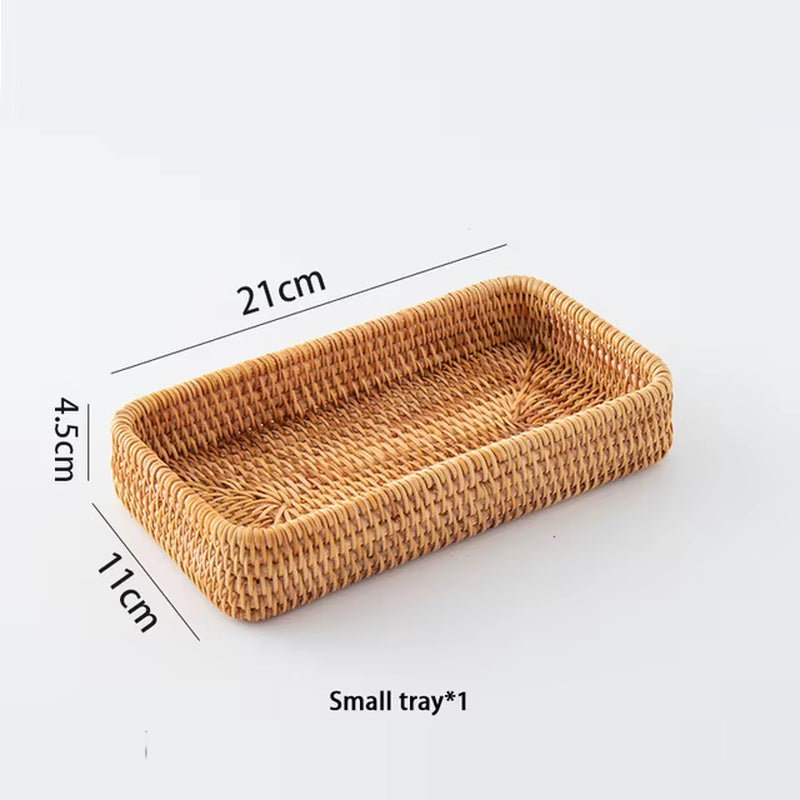 Hand-Woven Storage Basket Rattan Storage Tray Wicker Basket Bread Fruit Food Breakfast Picnic Basket Kitchen Storage Basket