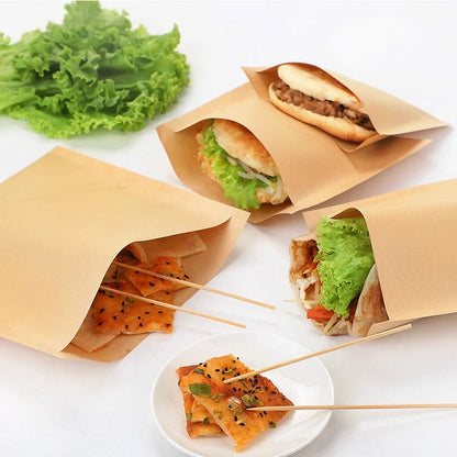 100PCS Disposable Kraft Paper Bag Oil Proof Paper Bag Food Packaging Bags Packaging Parchment Paper Baking Paper Air Fryer