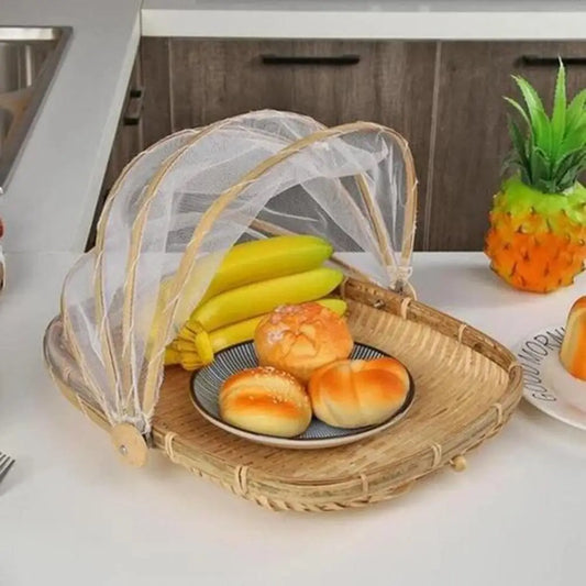 Anti-Insect Dustproof Basket Fruit Vegetable Tray Mesh Drying Dustpan Handmade Bamboo Food Storage Basket Picnic Basket