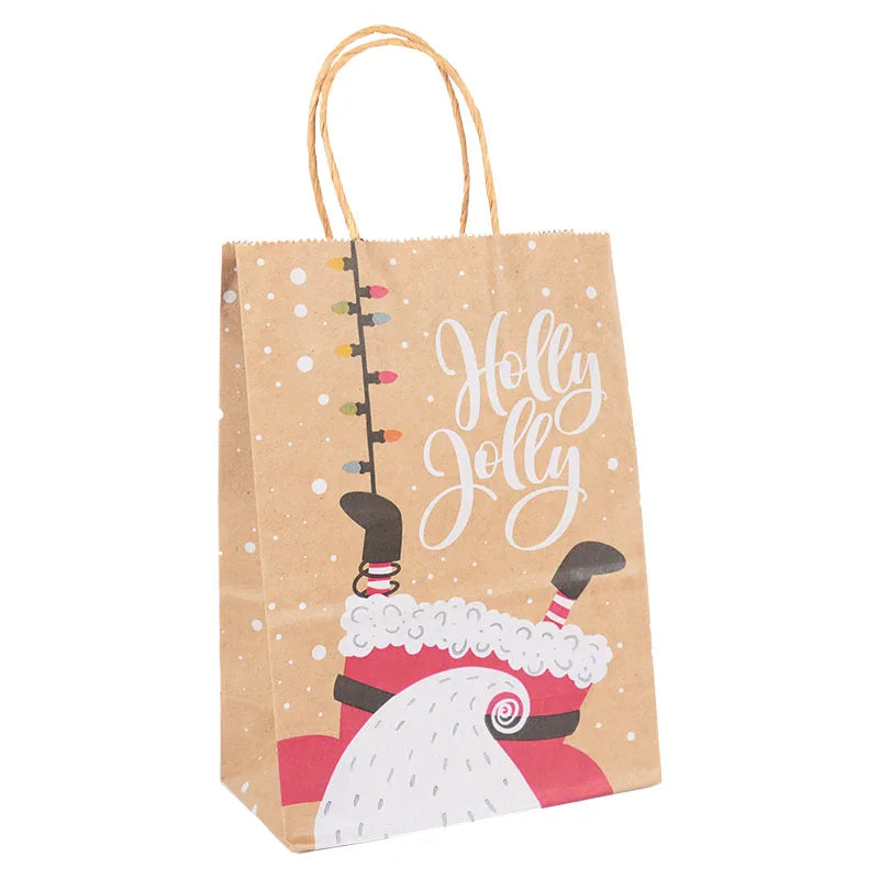 5Pcs Kraft Paper Gift Bags Merry Christmas Candy Cookie Packaging Bag Boxes Natal Kids Favors 2025 New Year Party Decoration