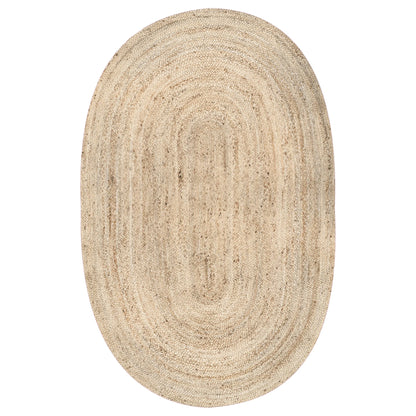 Rigo Hand Woven Farmhouse Jute Area Rug, Oval 6' X 9', Natural
