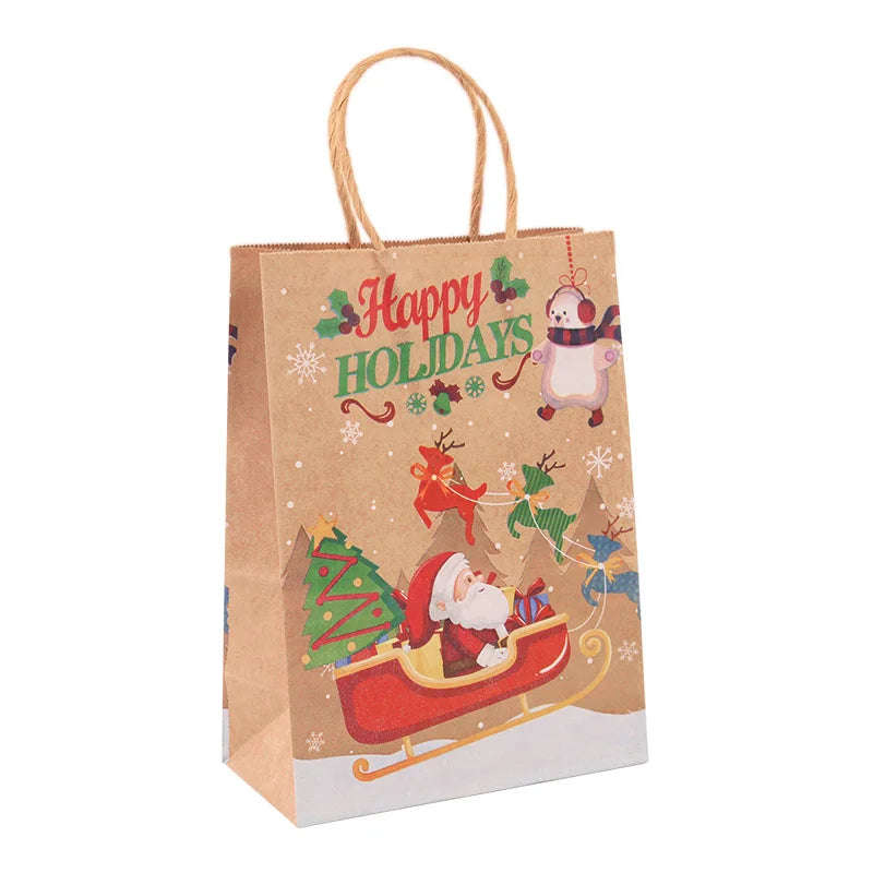 5Pcs Kraft Paper Gift Bags Merry Christmas Candy Cookie Packaging Bag Boxes Natal Kids Favors 2025 New Year Party Decoration