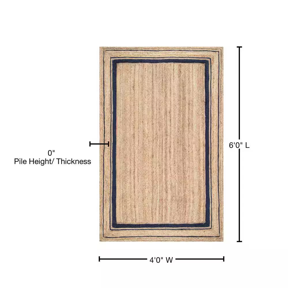 Rikki Braided Border Jute Navy 4 Ft. X 6 Ft. Area Rug