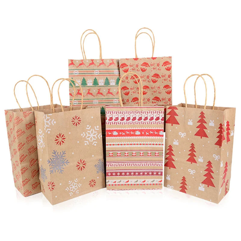 5Pcs Kraft Paper Gift Bags Merry Christmas Candy Cookie Packaging Bag Boxes Natal Kids Favors 2025 New Year Party Decoration