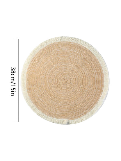 4Pcs/Set Hot Selling Fringe Eco-Friendly Household Non-Slip Morden Style Table Woven Placemats Polyester round Mat