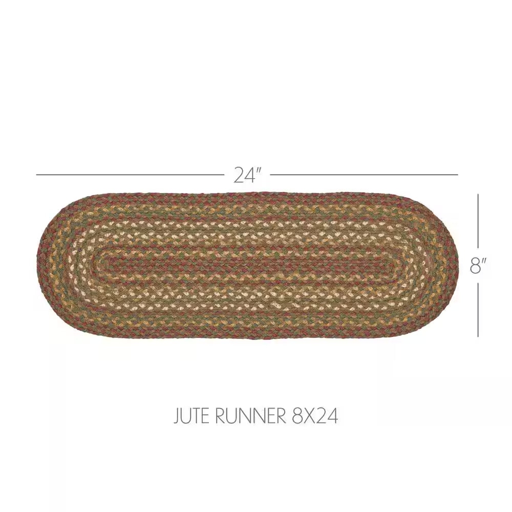 Tea Cabin 8 In. W X 24 In. L Moss Green Crimson Creme Geometric Jute Table Runner