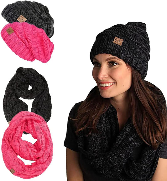 Premium Slouchy Beanie & Infinity Scarf Set - Mothers Day Gift - Warm Winter Bundle