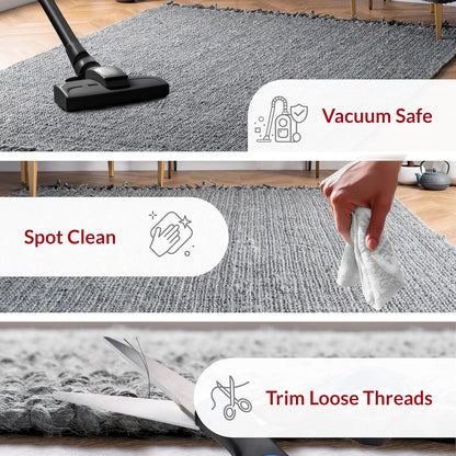 Daniela Grey, 6' X 9', Handmade, Jute, Tassel, Soft and Textured, High Traffic, Stain Resistant, Easy Clean, Durable Area Rug for Bedroom, Living Room, Dining Space, Foyer, Entryway