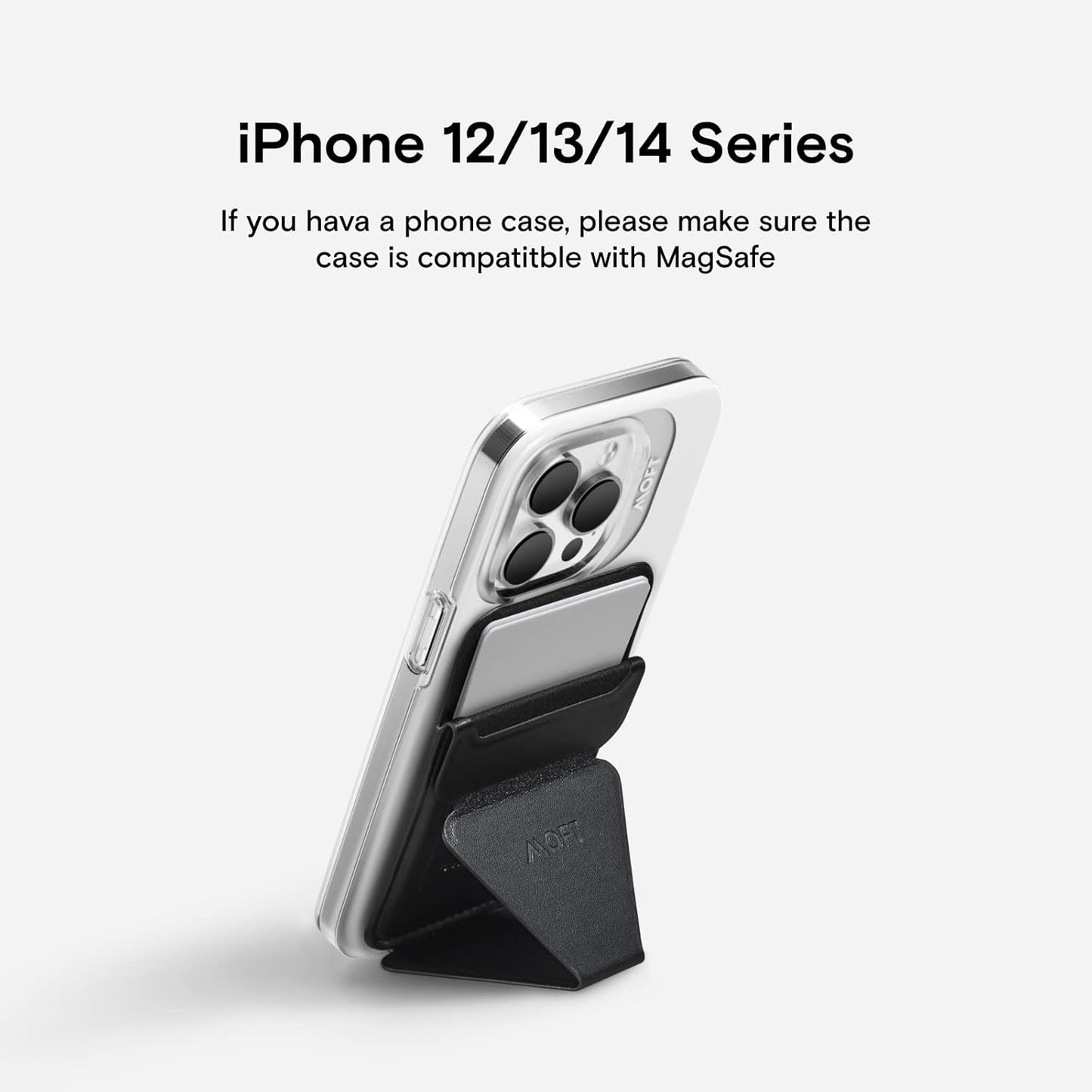 Magsafe Wallet for Iphone 15/14/13/12 Series, Strong Magnetic Phone Card Holder Fit 2 Cards & 3 Viewing Angles & Stain-Resistant Vegan Leather Phone Stand, Night Black